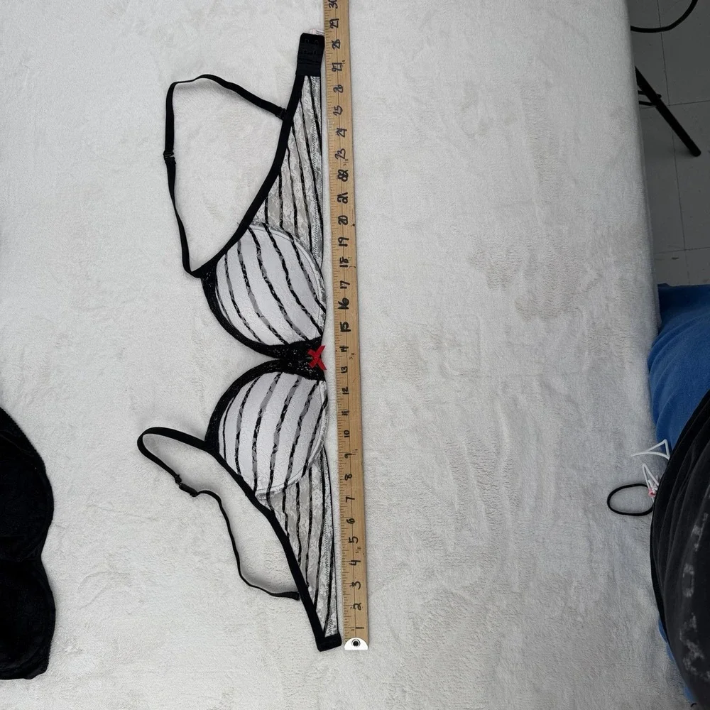 La Senza Perfectly Me Lace Bra Black White Stripe Underwire 36C Y2K Princesscore - Picture 4 of 8
